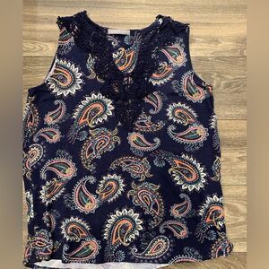 Loveapella Women’s Tank Top Size Large Crochet Detail at V-Neck